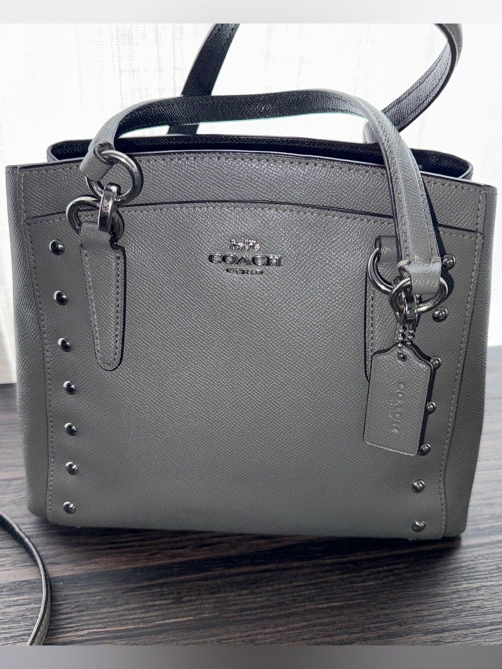 COACH Minetta Crossbody with Lacquer Rivets in Heather Grey.  F37816